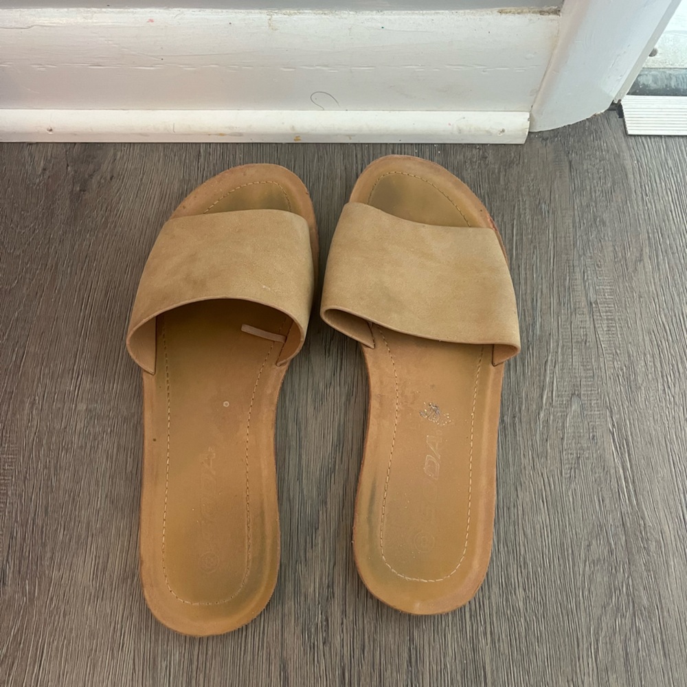 SODA brown slip on sandals